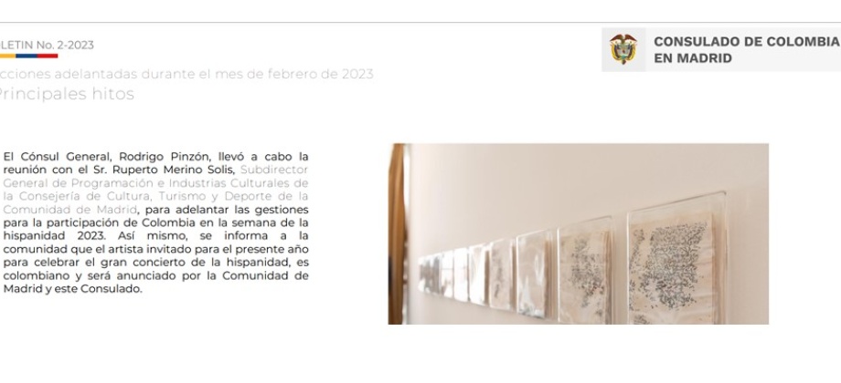Acciones adelantadas por el Consulado de Colombia en Madrid durante el mes de febrero de 2023