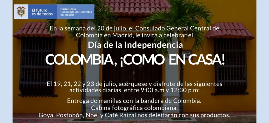 El Consulado de Colombia en Madrid conmemora la independencia nacional con varias actividades del 19 al 23 de julio de 2021