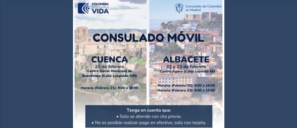 Consulado Móvil en las ciudades de Cuenca y Albacete por el Consulado de Colombia en Madrid