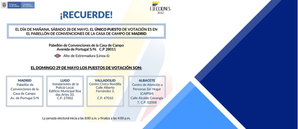 El sábado 28 de mayo, el único puesto de votación habilitado es el del Pabellón de Convenciones de la Casa de Campo de Madrid
